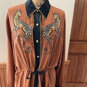 Bob Mackie Wearable Art:  Chocolate Button-Down Shirt w/Drawstring Waste, Size L